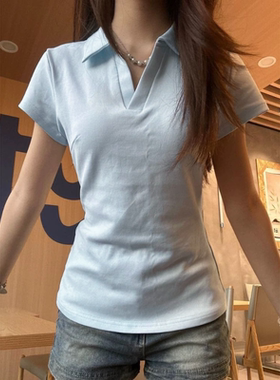95棉夏季正肩短袖T恤女2026新款胖mm大码翻领POLO衫纯色修身上衣