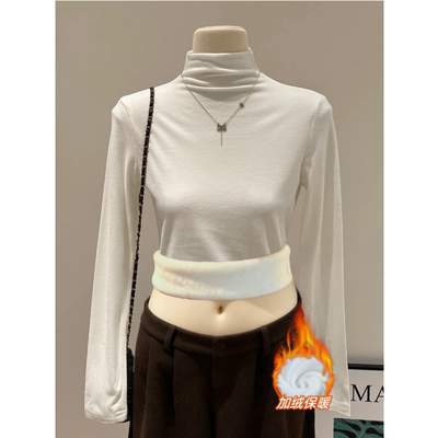 冬季半高领保暖长袖打底衫女大码修身内衣T恤加厚加绒内搭上衣