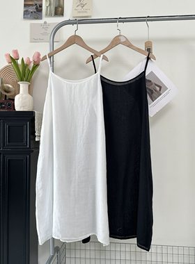 100%精梳棉白色打底裙连衣裙宽松大码中长款内搭打底吊带背心衬裙