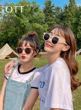 吉高特复古白色太阳镜女时尚圆框修颜显瘦显脸小遮阳防晒墨镜6631