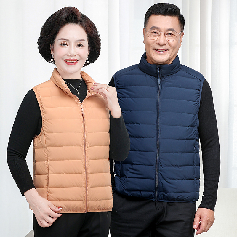 短款立领无缝羽绒服马甲中老年薄