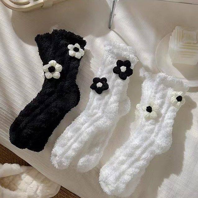 珊瑚绒中筒袜保暖女加绒春秋款