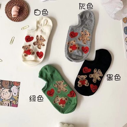 春夏季浅口韩版ins潮日系可爱小熊短袜薄款隐形船袜学生百搭袜子