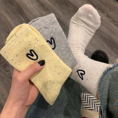 中筒袜透气情侣爱心点子纱可爱
