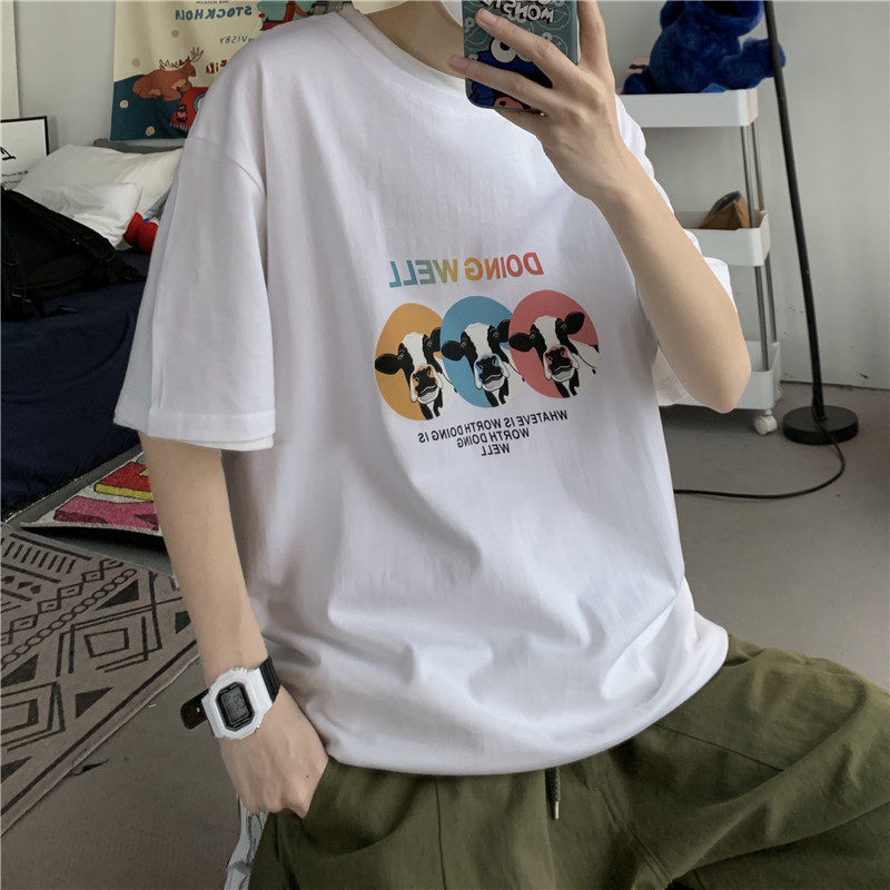 21新款主推夏季港风短袖宽松卡通印花潮流T恤上衣205-3#T17/P25图片