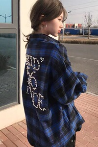 现货  美式长袖格子钉珠衬衫男女C3730/特P50图片