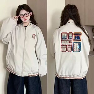 现货 秋季美式刺绣防水宽松棒球服民族风夹克男女J178/P75图片