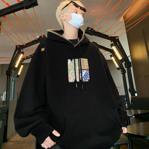 网图现货美式宽松连帽刺绣慵懒风卫衣男女WY33/P55