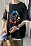 夏季港风落肩圆领短袖宽松卡通印花潮流T恤上衣205-3#T18/P25，男装T恤，星座205-3