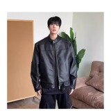 黑色短款pu皮衣外套男春秋美式机车夹克痞帅高级感cleanfit棒球服，男装夹克，星座205-3