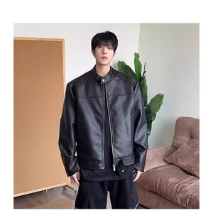 黑色短款pu皮衣外套男春秋美式机车夹克痞帅高级感cleanfit棒球服图片