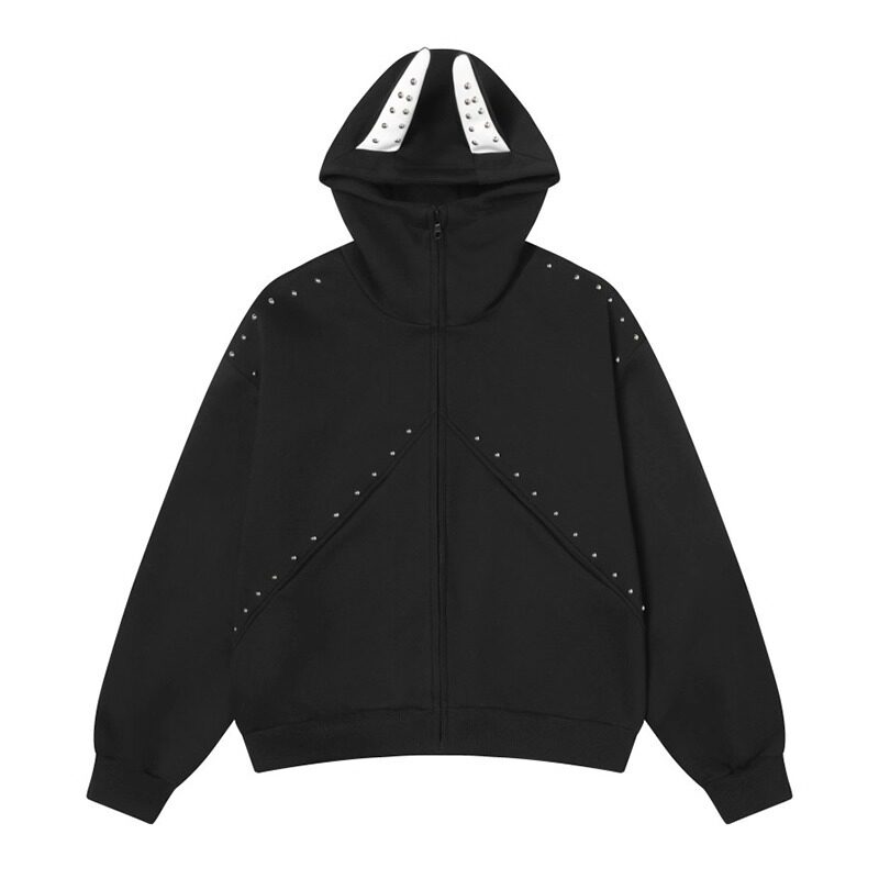 现货小众设计感铆钉拼接宽松连帽运动衫男女W180/P75,男装卫衣,星座205-3