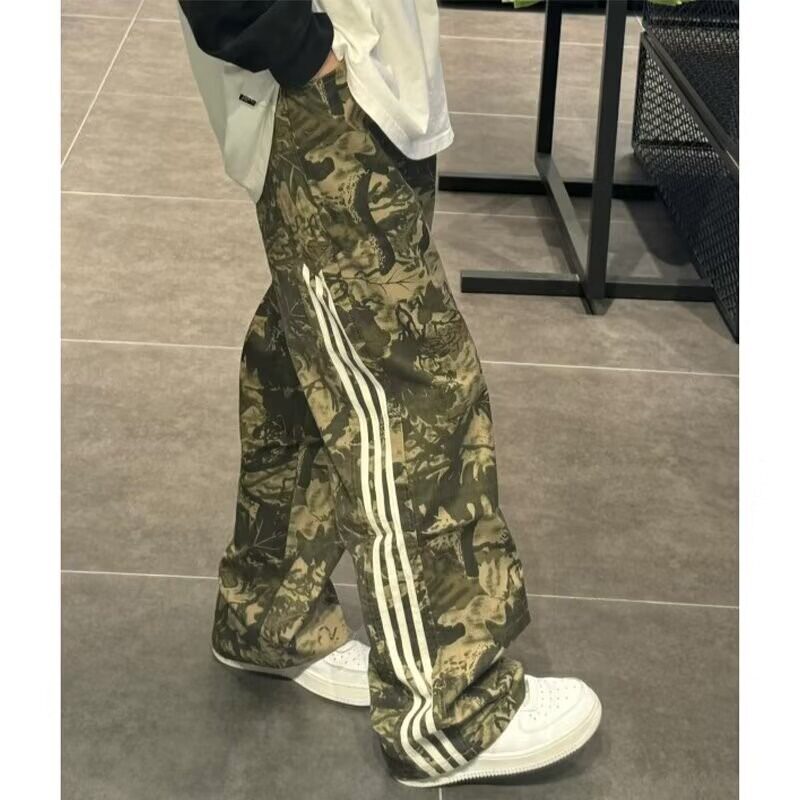 美式复古迷彩裤男宽松直筒裤三条杠运动休闲长裤K0053/P55,男装休闲裤,星座205-3