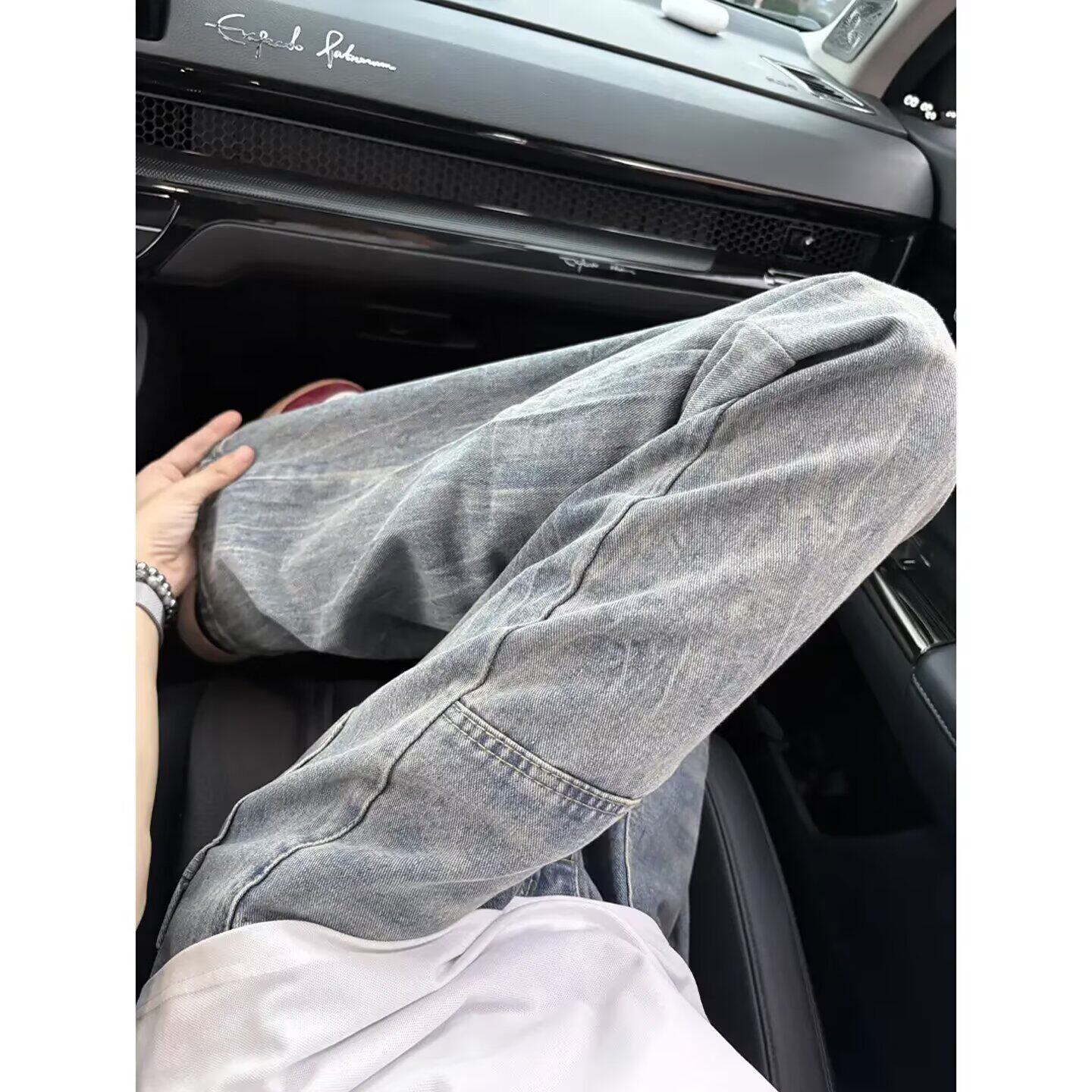 现货美式宽松直筒闪电水洗牛仔裤K8893/P45,男装牛仔裤,星座205-3
