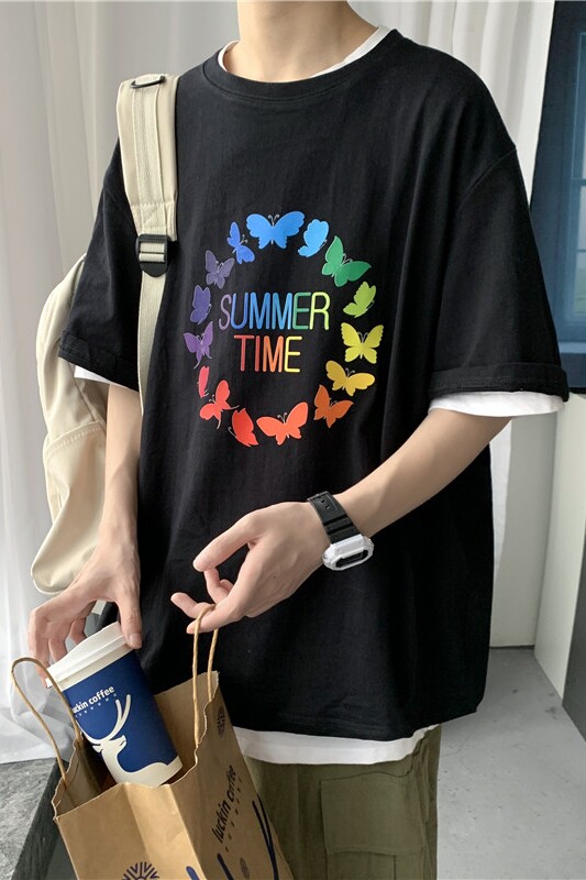 夏季潮流港风落肩圆领短袖宽松印花潮流T恤上衣205-3#T18/P25,男装T恤,星座205-3