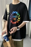 夏季潮流港风落肩圆领短袖宽松印花潮流T恤上衣205-3#T18/P25，男装T恤，星座205-3