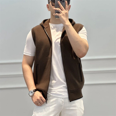 2025秋冬季新款男士简约百搭纯色无袖连帽马甲夹克韩版修身坎肩