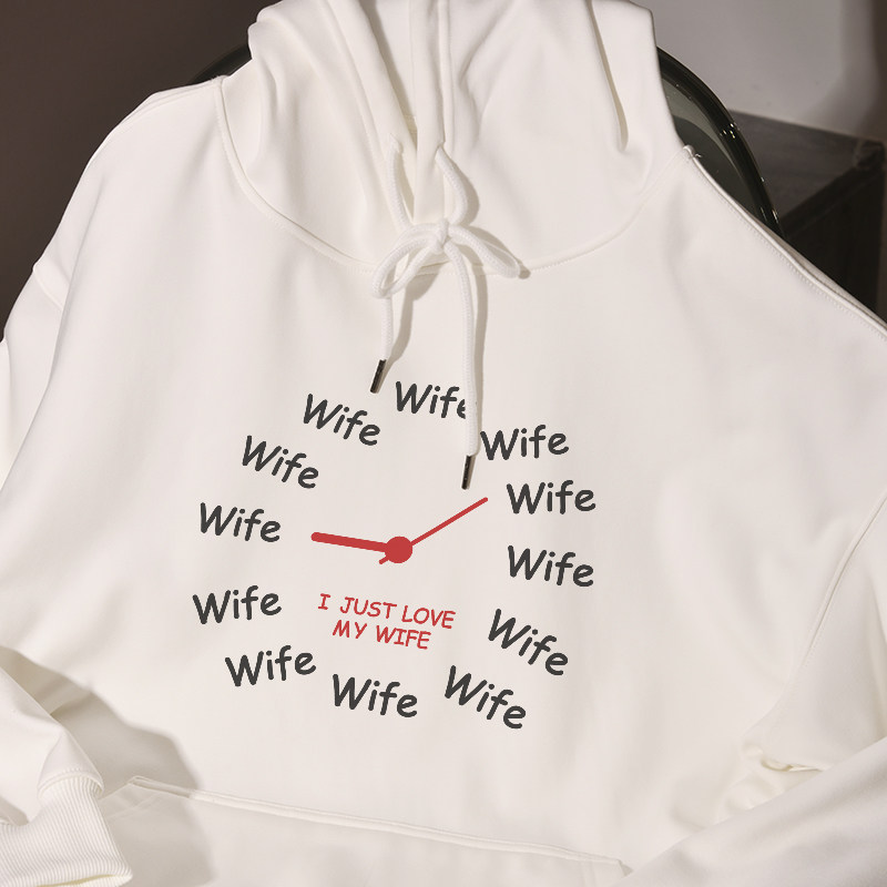 LOVE MY WIFE连帽卫衣秋冬加绒宽松慵懒男女同款情侣装