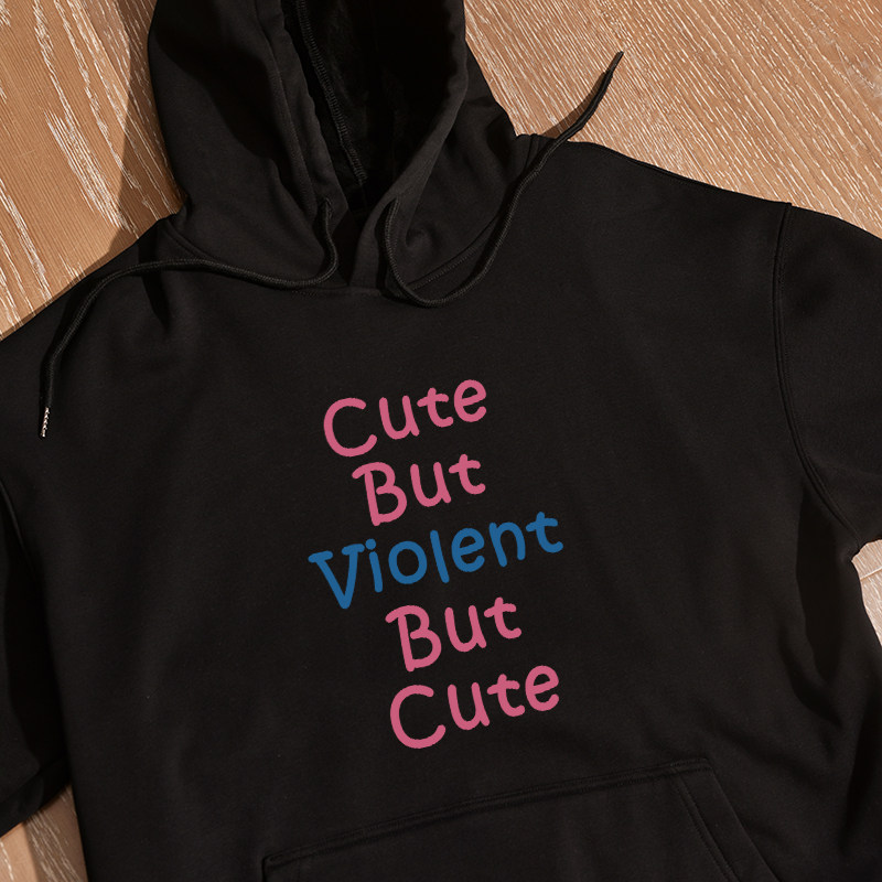 Cute But Violent连帽卫衣秋冬加绒宽松慵懒风百搭男女同款情侣装