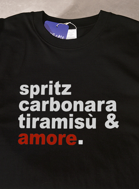 spritz carbonara tiramisù& amore.夏季短袖t恤纯棉百搭男女