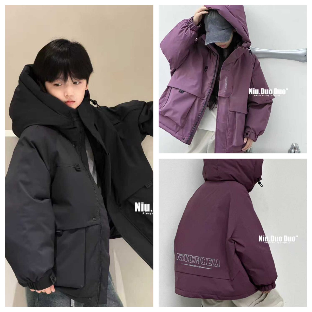 牛哆哆羽绒服男女通用连帽羽绒服中长款加厚白鸭绒工装款冲锋衣