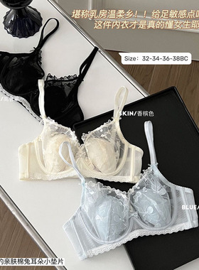NOYCE轻奢法式性感蕾丝兔耳杯内衣女超薄记忆软圈大胸显小文胸