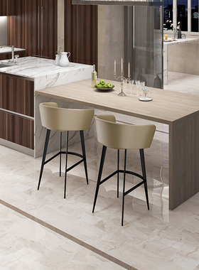 意式极简吧台椅欧式带扶手中岛台椅子吧凳高脚凳吧台凳家用H7167