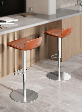HEDUEN真皮吧台椅子凳子可升降厨房轻奢家用北欧头层牛皮吧椅H736