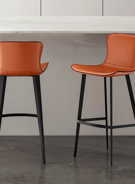 马鞍皮真皮吧台凳北欧轻奢设计师款酒吧椅家用高脚凳岛台餐椅7261