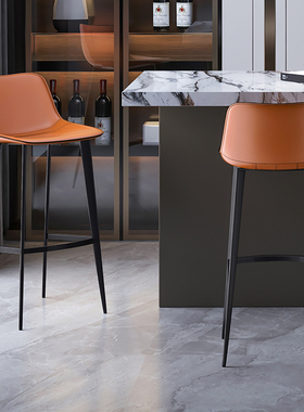 现代简约吧台椅高脚凳子家用真皮再生皮岛台椅北欧欧式网红款7250