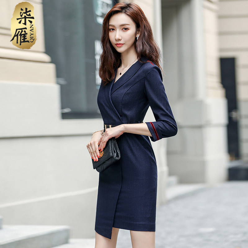 春季女装2025新款女条纹职业连衣裙高端通勤时尚收腰西装裙工作服