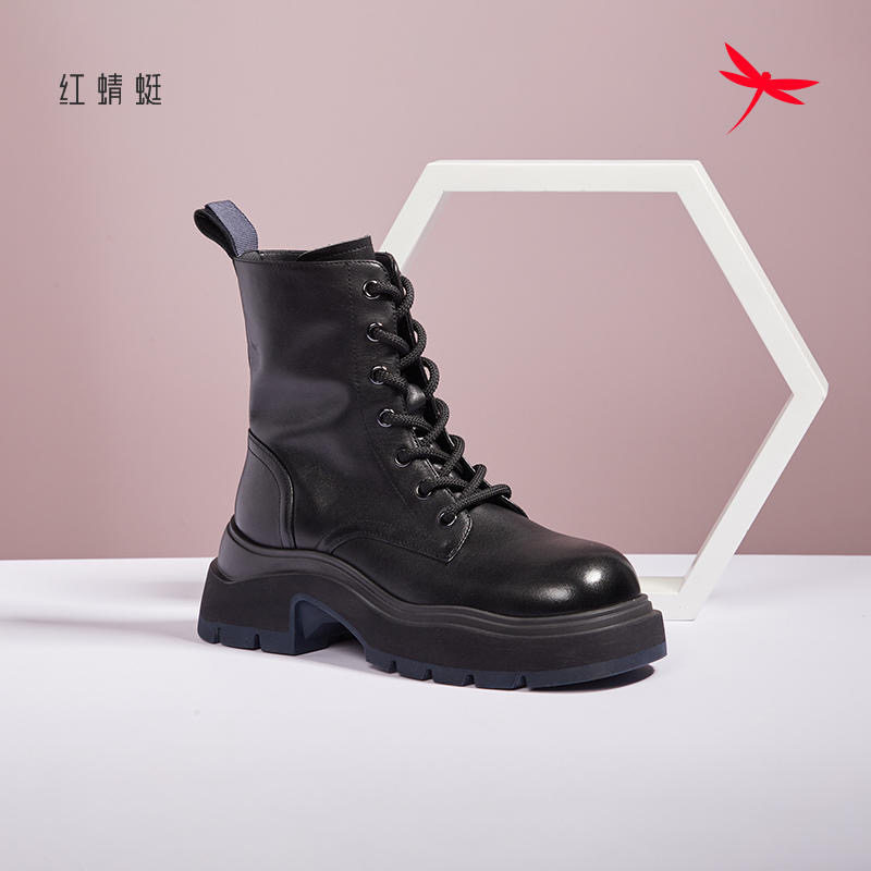 2023秋冬红蜻蜓女鞋新c41909151h马丁靴英伦风c41909152h短筒靴子