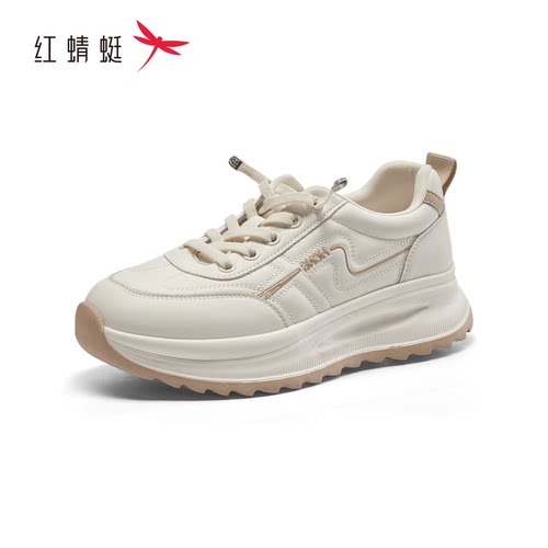 红蜻蜓秋季女士小白鞋免系带阿甘