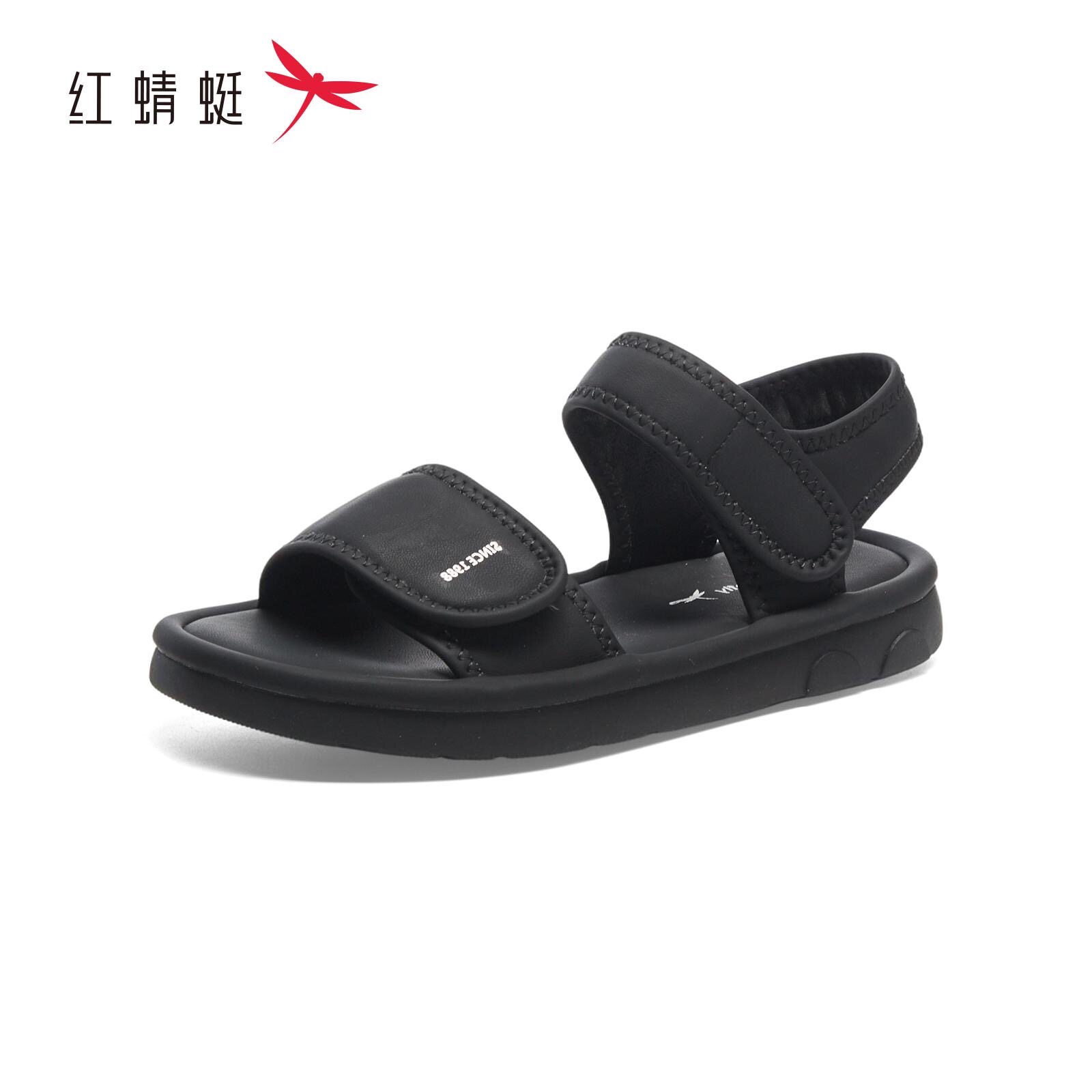 红蜻蜓夏女士露趾凉鞋平跟魔术贴