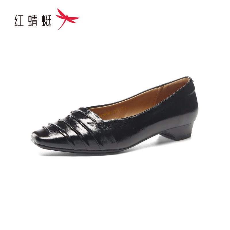 红蜻蜓2025夏女士工装牛皮鞋BX62902961浅口方跟工作鞋一脚蹬简约
