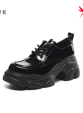 红蜻蜓2024秋新BQ52033021女士乐福鞋漆皮方跟系带松糕底简约时尚