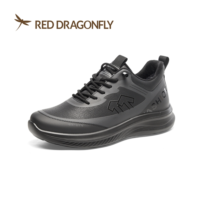 红蜻蜓冬季男飞织棉鞋透气绒保暖