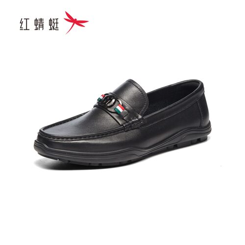红蜻蜓春男牛皮乐福休闲皮鞋商务