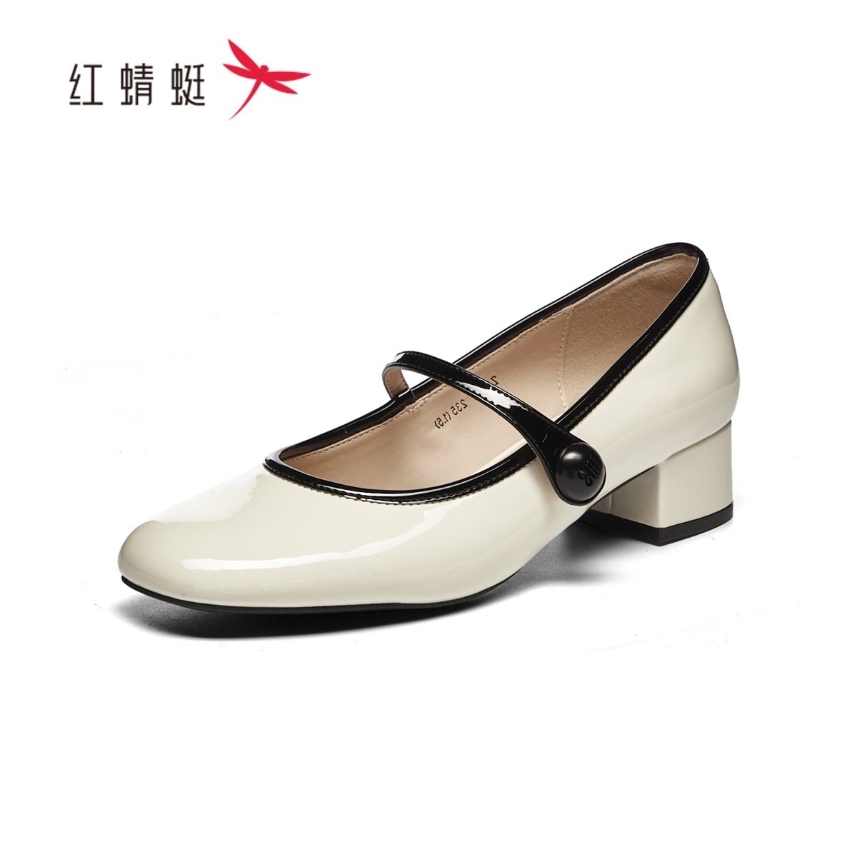 红蜻蜓春女士玛丽珍皮鞋方头拼色