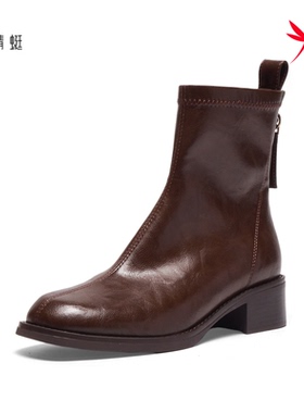 红蜻蜓2025冬女士短筒靴子切尔西CD67091011T粗跟CD67091012H加绒