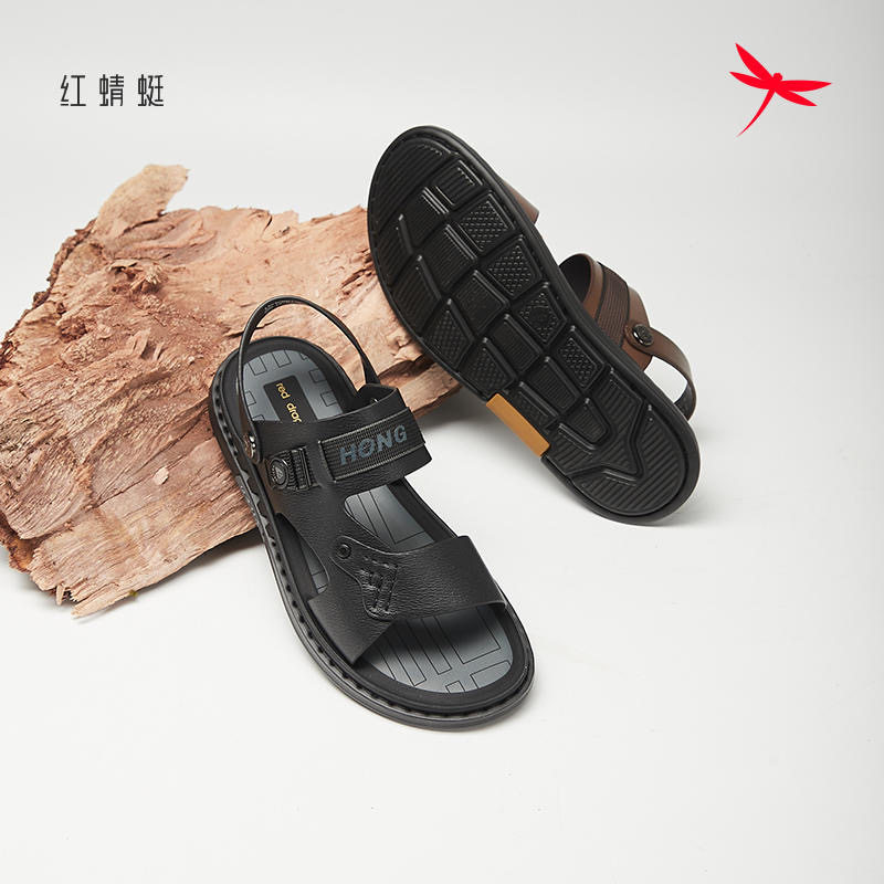 红蜻蜓沙滩鞋夏季LX51838011W真皮两用拖鞋男凉鞋LX51838012W防滑