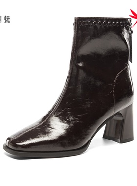 红蜻蜓2025冬女士短筒皮靴子CD68916001H粗跟CD68916002B棉鞋加绒