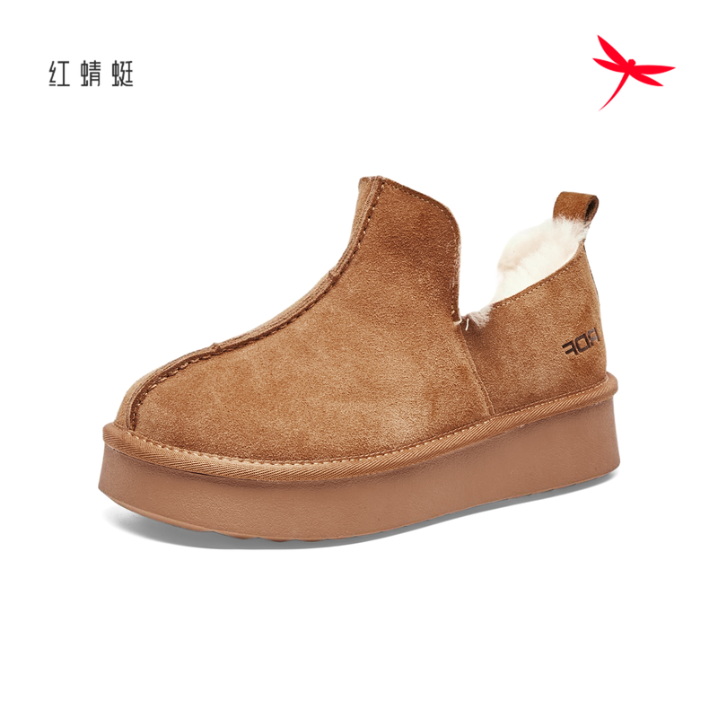 红蜻蜓冬女士短筒雪地靴厚底棉鞋