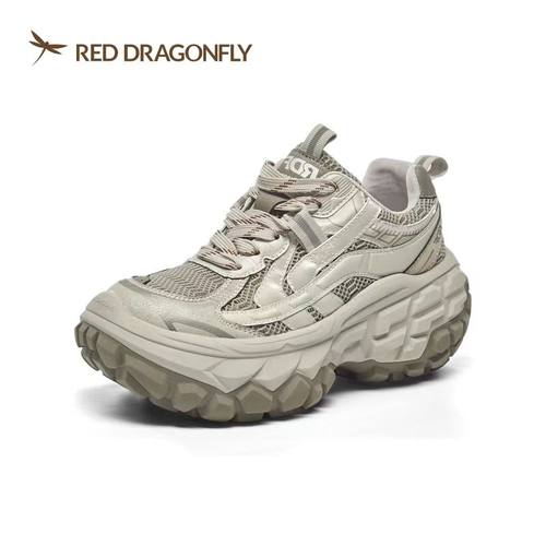 红蜻蜓秋冬女老爹鞋休闲运动网面
