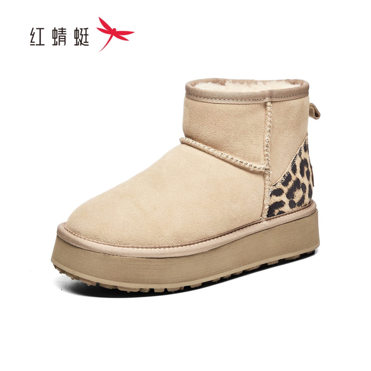 红蜻蜓女士冬雪地短靴子厚底棉鞋