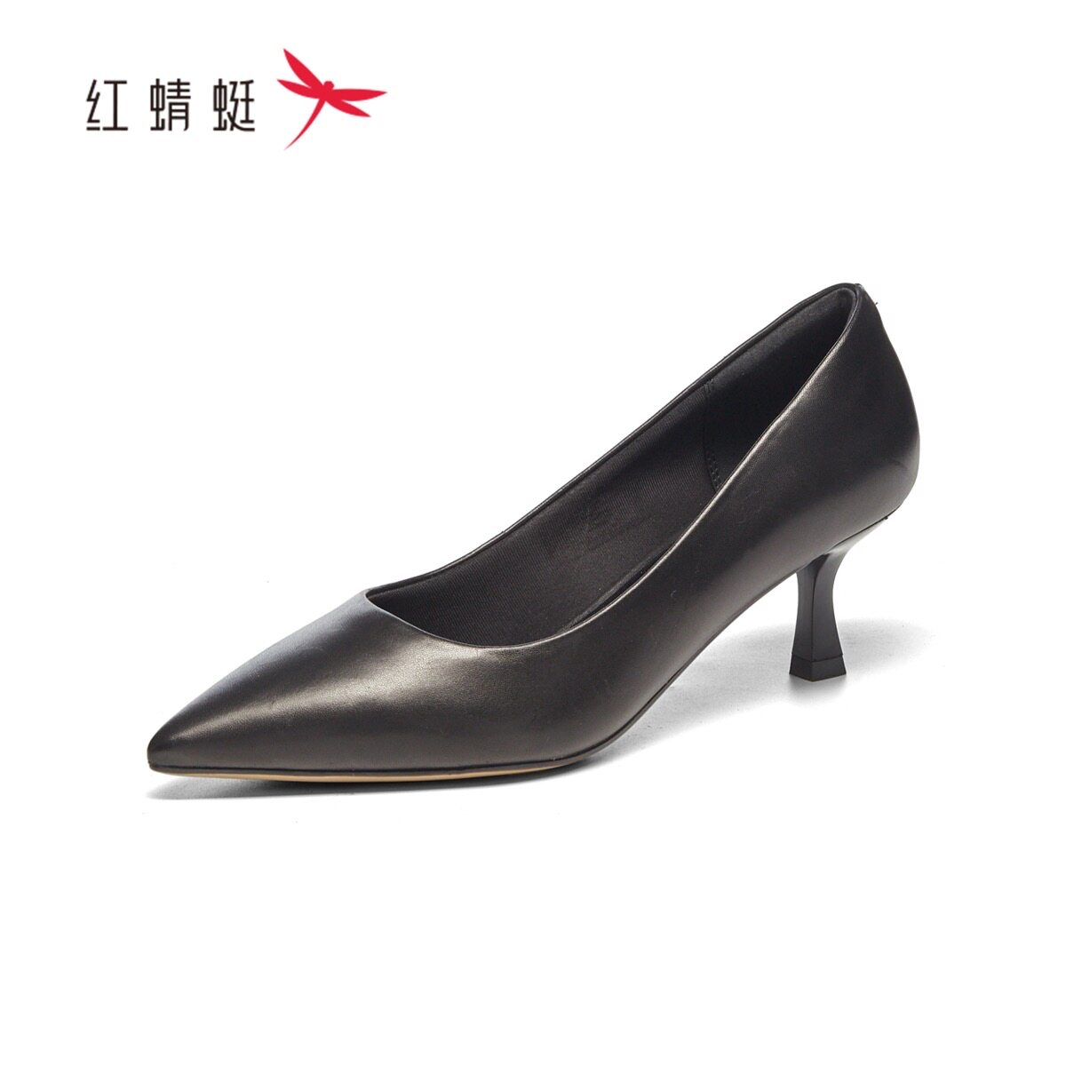 红蜻蜓春女士工装羊皮鞋浅口高跟