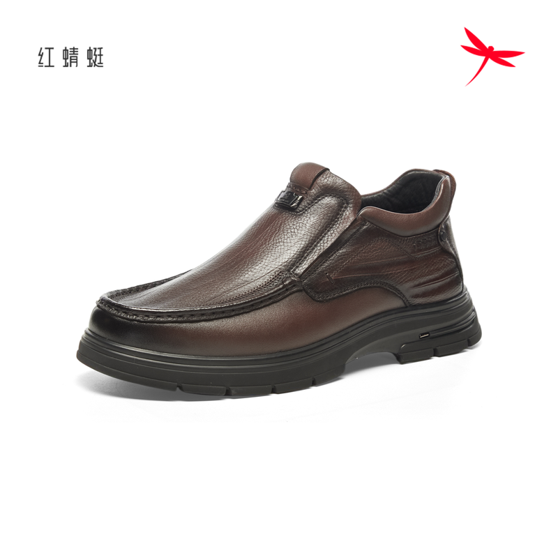 红蜻蜓冬季男鞋高帮牛皮棉鞋加绒