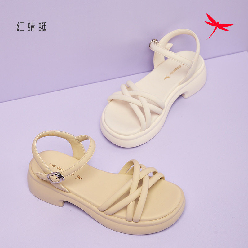 红蜻蜓凉鞋女夏季新款平底露趾