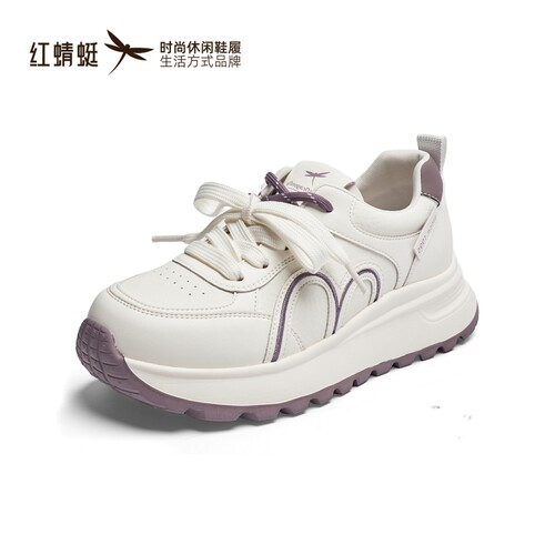 红蜻蜓秋季女休闲板小白单鞋厚底