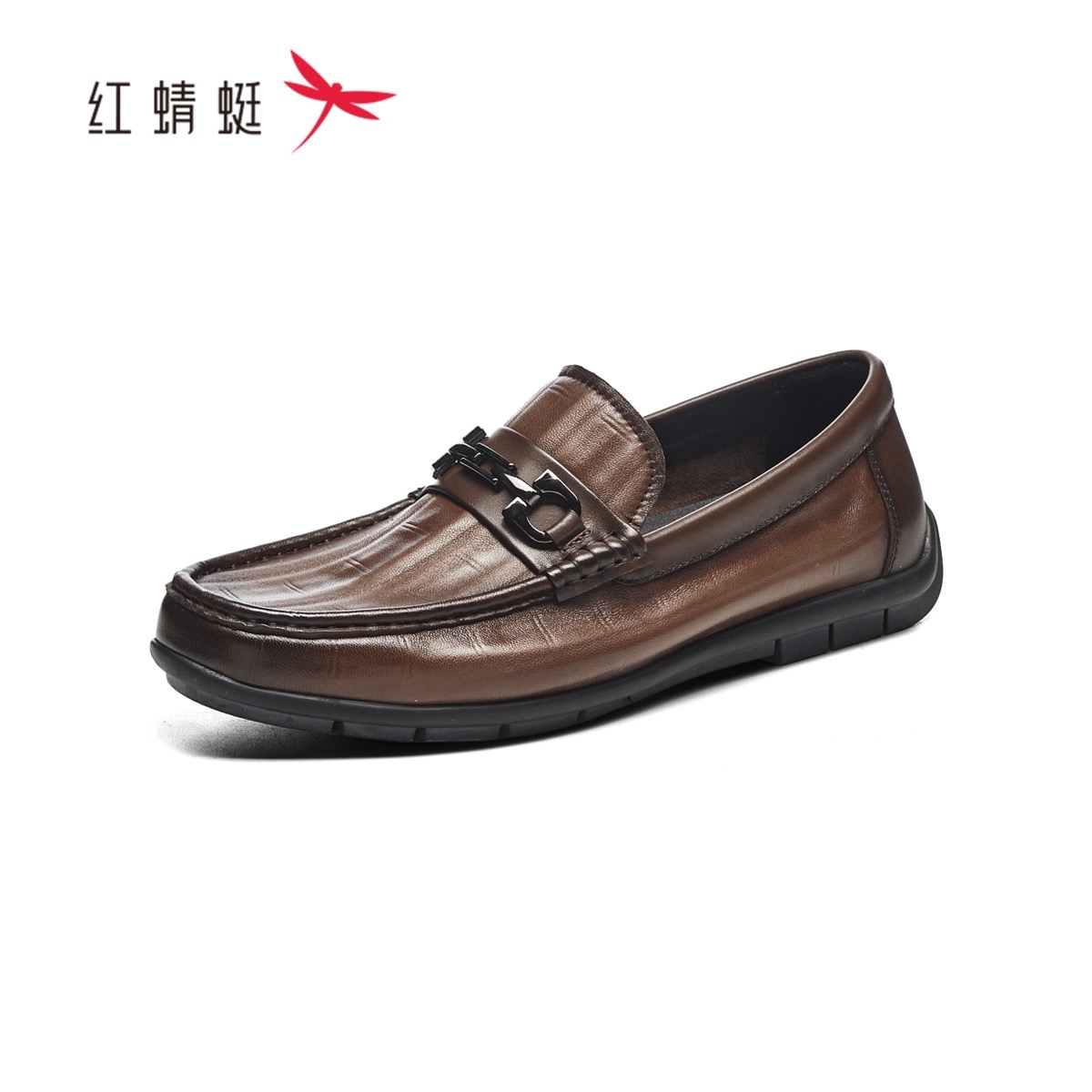 红蜻蜓春季男单真皮乐福豆豆休闲